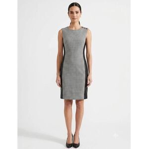 White House Black Market Houndstooth Faux Leather Trim Sheath Dress Size 12